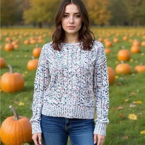 Cropped White & Speckled Soft Knit Sweater